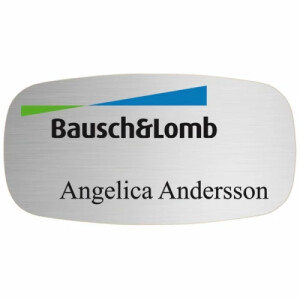 Namnbricka metall, 63x32 mm, silverfärgad, 4-färgs (TV-bricka) on a white background