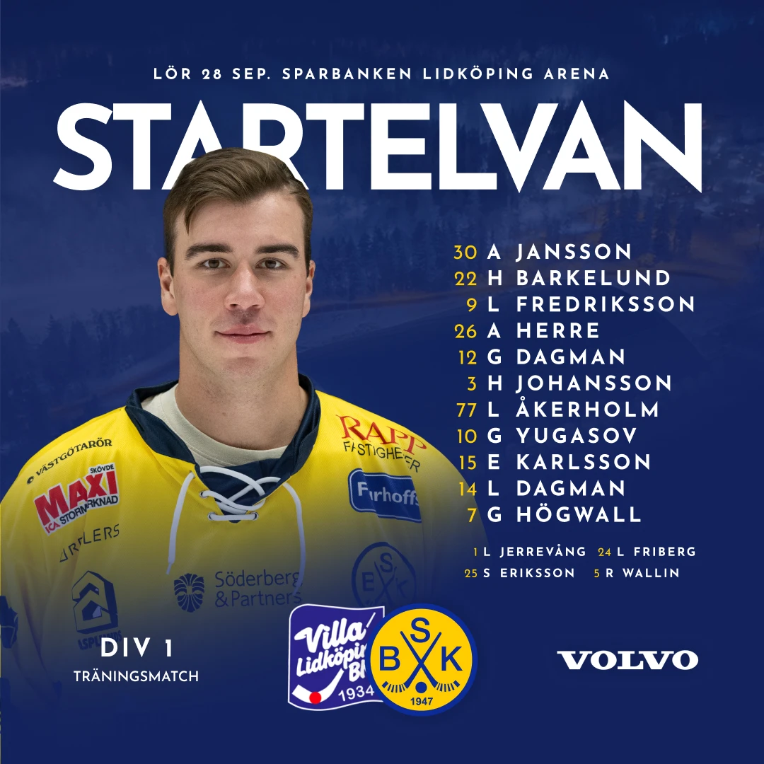 Starting line-up presented in Skövde Bandy's visual match format.